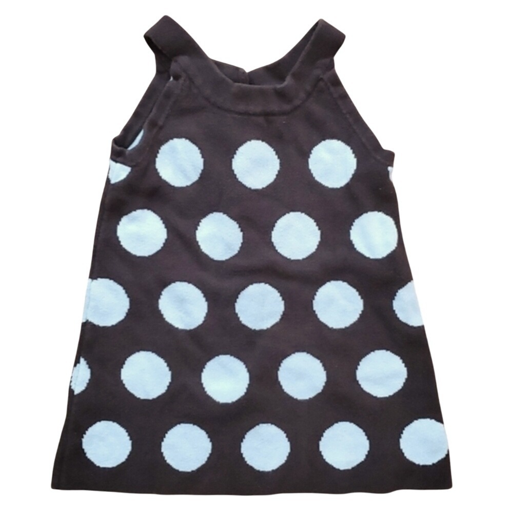Gymboree Girls Brown Halter Blue Polka Dot Knit Sweater Dress Size 12-18M